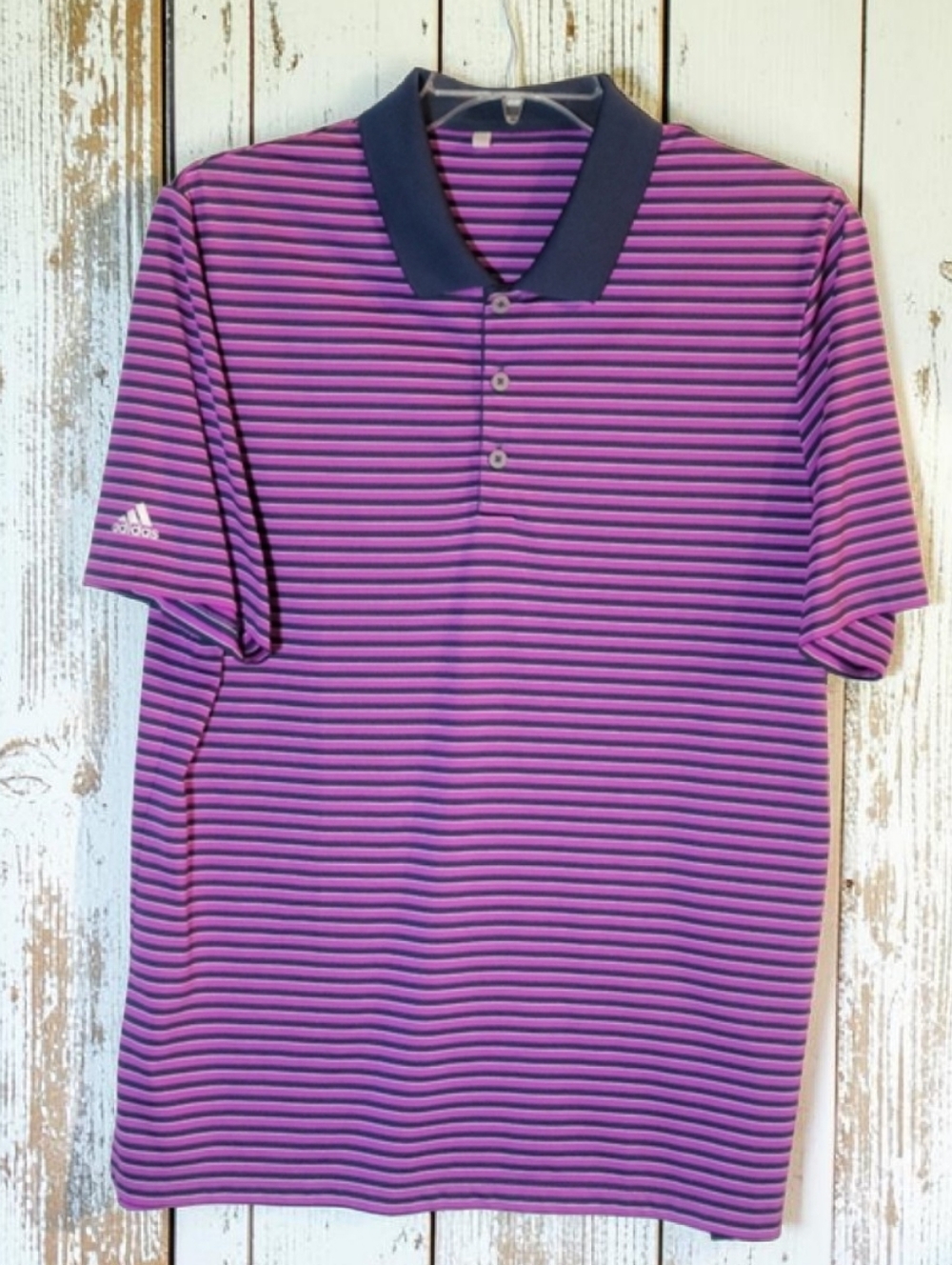 EUC Adidas Men's Polo with Pink and Navy Stripes Size L